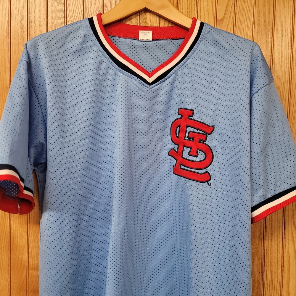 MLB St. Louis Cardinals Jersey Mens XL Light Blue Mesh V-Neck Pullover Bayer